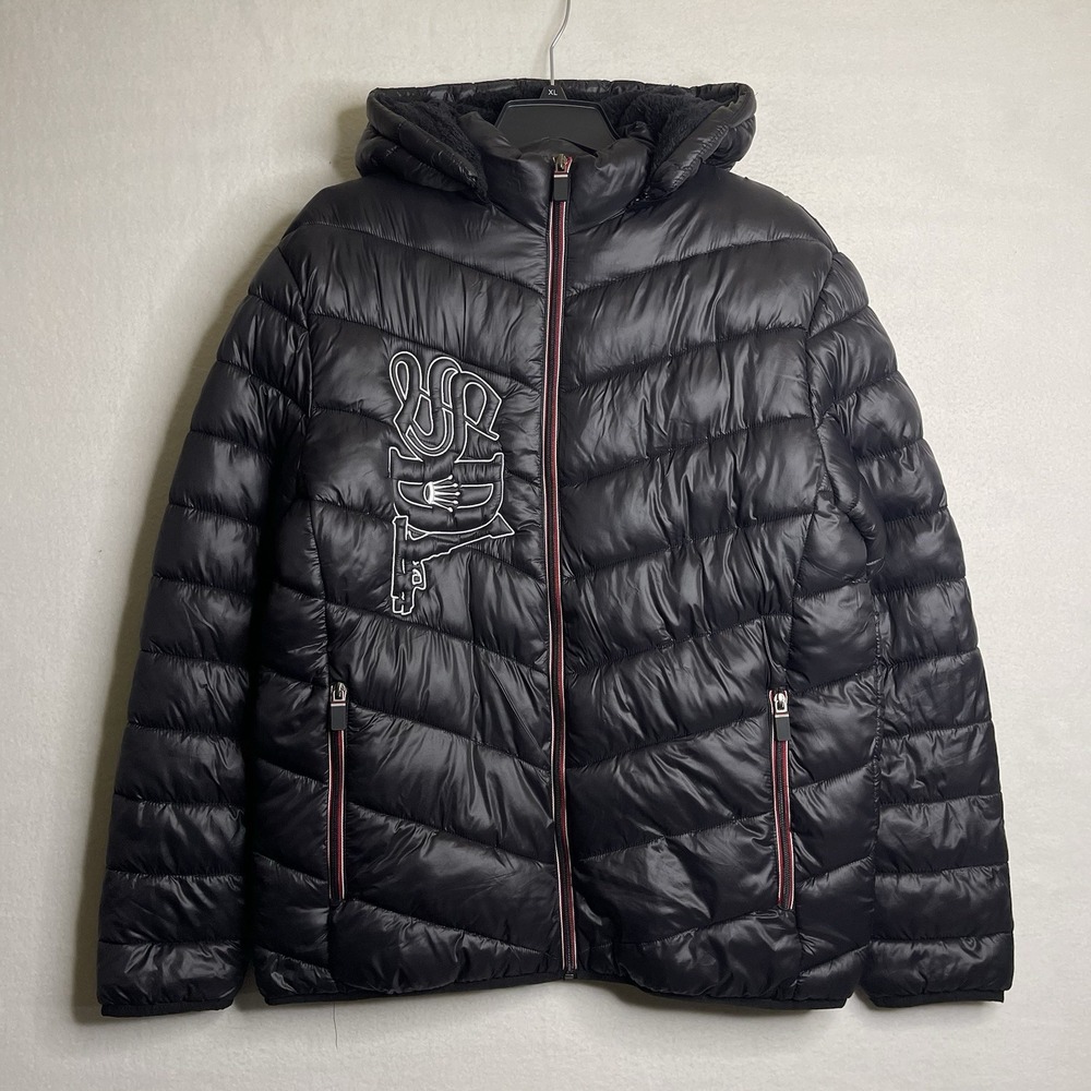 SDL Skys Da Limit Embroidered Puffer Jacket W/ Buddha Back Logo Mens XL Black